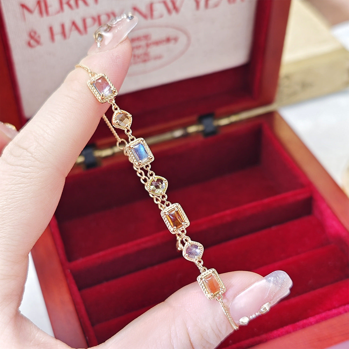 Natural Multi Gemstone Necklace, Citrine, Amber, Peridot, Labradorite & Iolite 14K Gold Plated Vintage Chain Necklace for Women