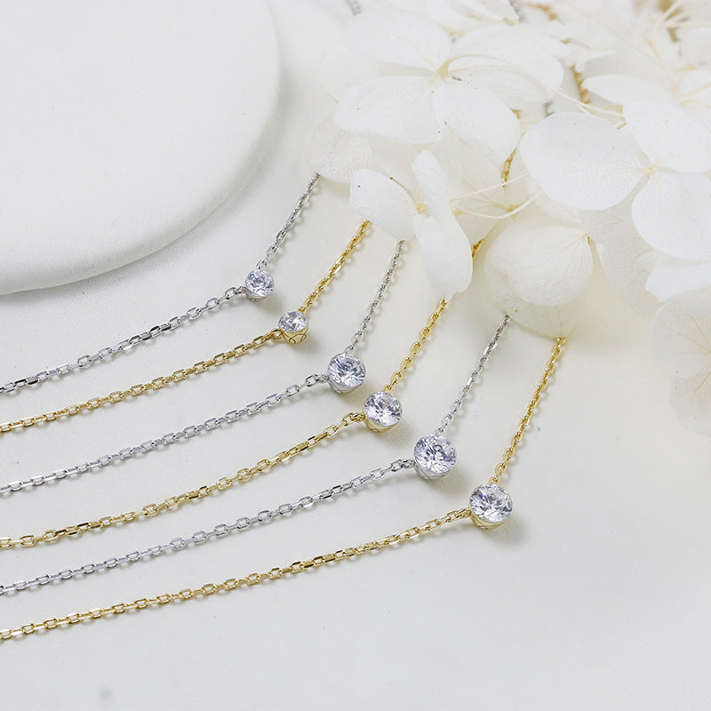 Minimalist Moissanite Layering Necklace | Round Cut Bezel Charm (1mm-5mm)