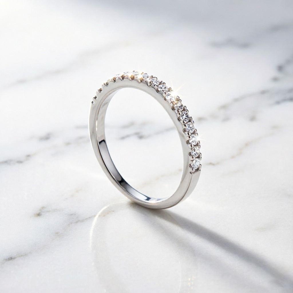 Dainty 1.25mm Pave Set Half Eternity Moissanite Wedding Band Retro