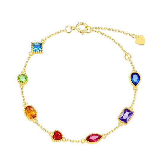 Vintage Milgrain Multi-Shape Colorful Gemstone Chain Bracelet-The Dopamine Rainbow Mixed Gemstone Bracelet