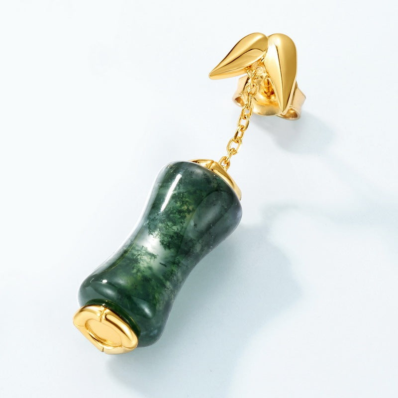 Zen Bamboo Moss Agate Dangle Earrings Elegant Forest Jewelry