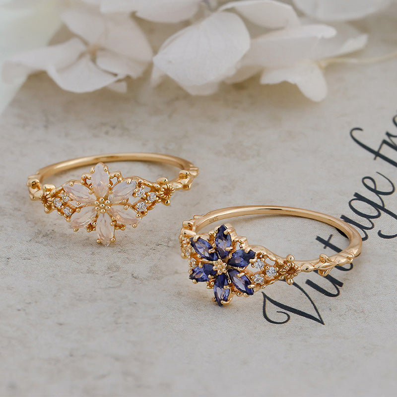 Art Deco Inspired Tanzanite Ring | Snowflake Starburst Flower Jewelry