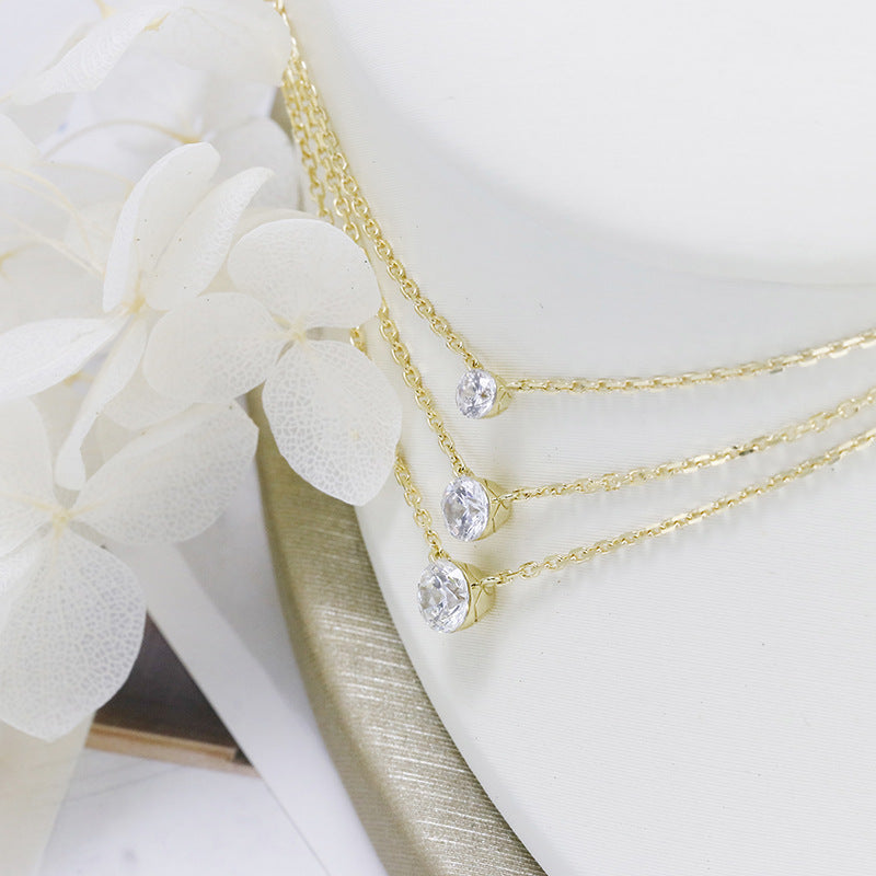 Minimalist Moissanite Layering Necklace | Round Cut Bezel Charm (1mm-5mm)