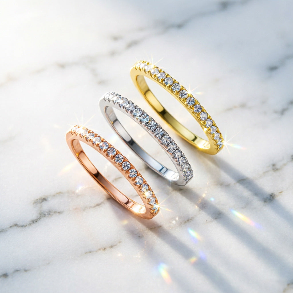 Dainty 1.25mm Pave Set Half Eternity Moissanite Wedding Band Retro