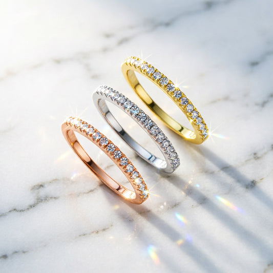 Dainty 1.25mm Pave Set Half Eternity Moissanite Wedding Band Retro