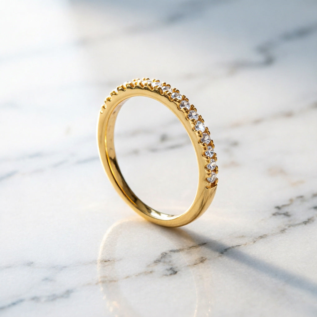 Dainty 1.25mm Pave Set Half Eternity Moissanite Wedding Band Retro