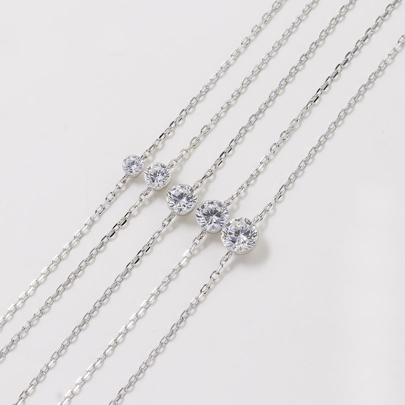 Minimalist Moissanite Layering Necklace | Round Cut Bezel Charm (1mm-5mm)