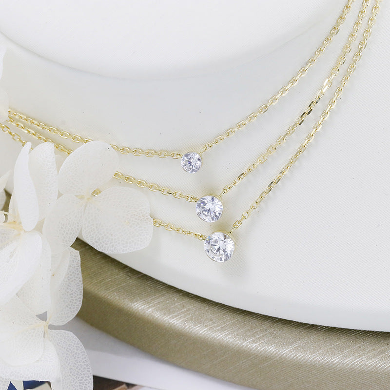 Minimalist Moissanite Layering Necklace | Round Cut Bezel Charm (1mm-5mm)