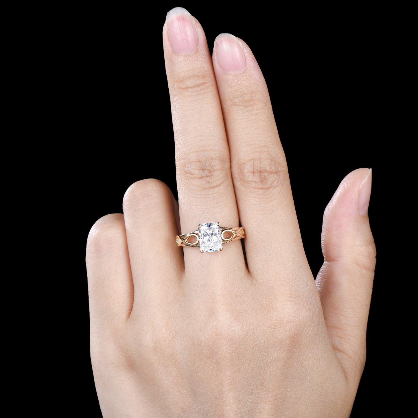 Infinite Love Solitarie Wedding Ring Delicate Radiant Cut Moissanite Engagement Ring 14k 18k Yellow Gold Band Anniversary Gifts For Women