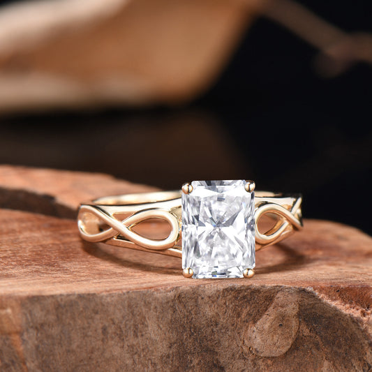 Infinite Love Solitarie Wedding Ring Delicate Radiant Cut Moissanite Engagement Ring 14k 18k Yellow Gold Band Anniversary Gifts For Women