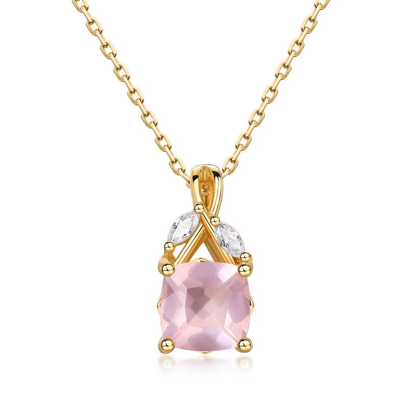 Infinity Love Knot Cushion Cut Rose Quartz & Vine Twist Necklace