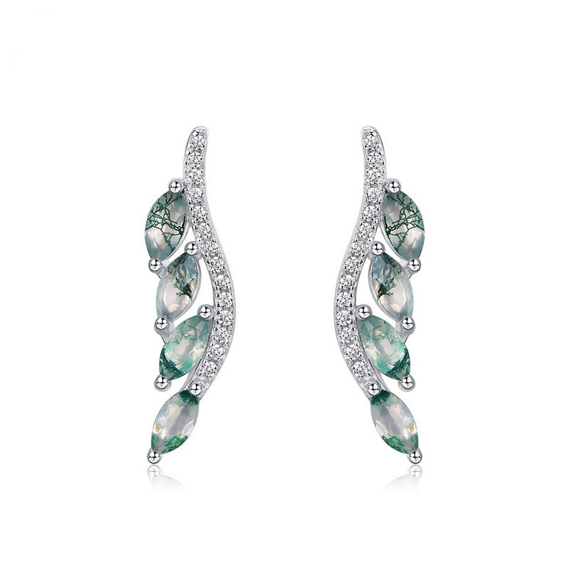 Luxury Marqusie Cut Green Moss Agate Leaf Vine Earrings