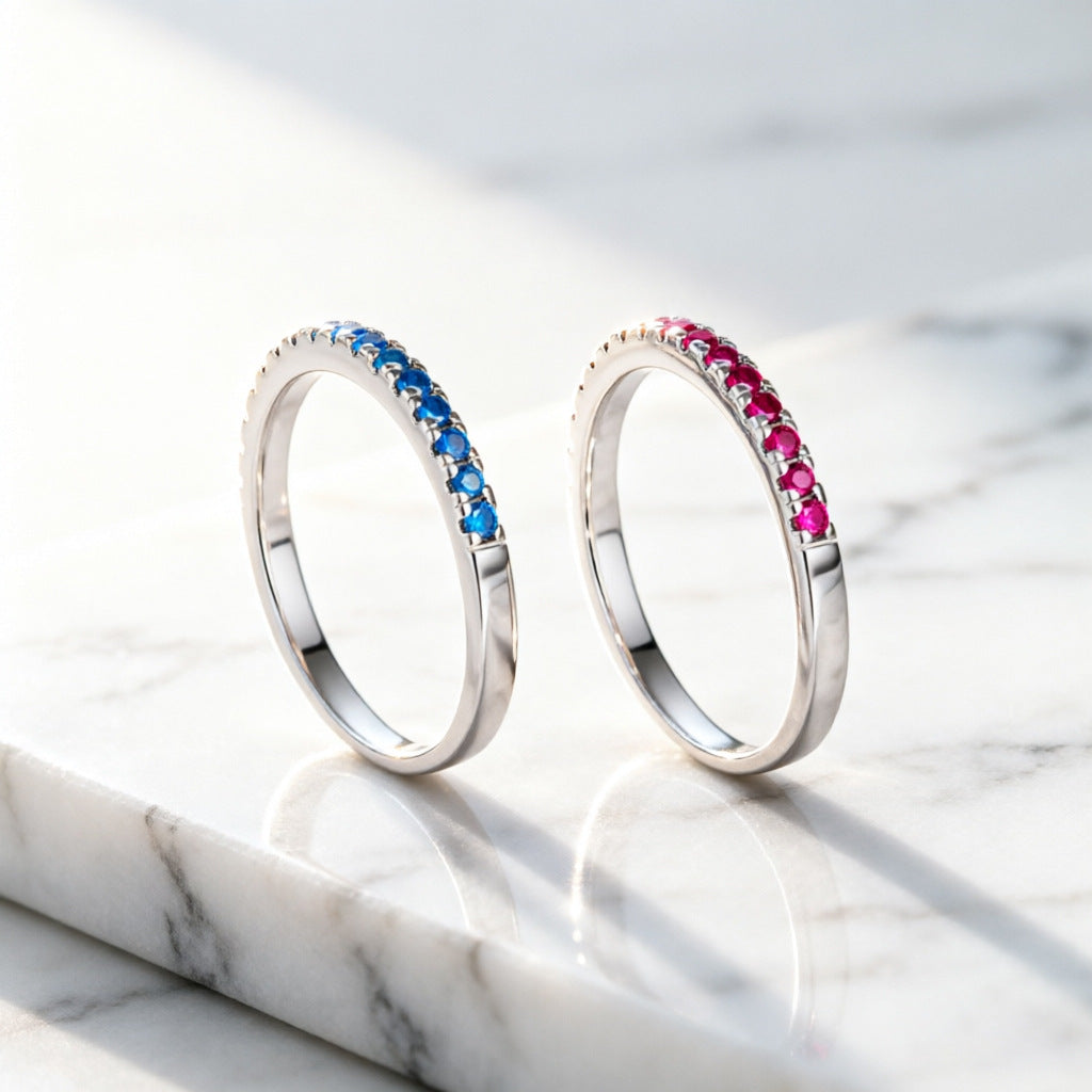 Minimalist Sparkling Half Eternity Sapphire/Ruby Stacking Rings