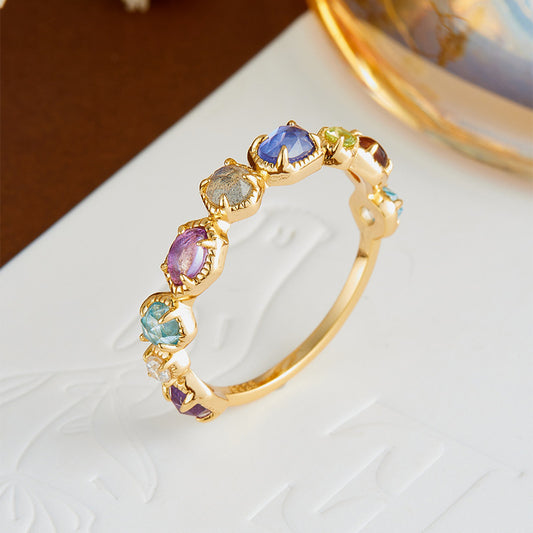 Labradorite Amethyst & Multi-Gemstone Stacking Wedding Ring Vintage Forest Core Promise Band