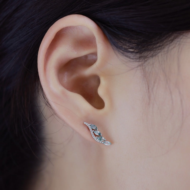 Luxury Marqusie Cut Green Moss Agate Leaf Vine Earrings