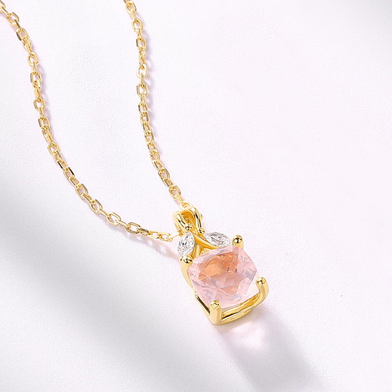 Infinity Love Knot Cushion Cut Rose Quartz & Vine Twist Necklace