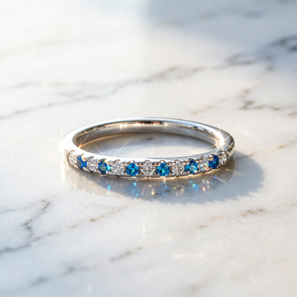 Minimalist Sparkling Half Eternity Sapphire/Ruby Stacking Rings