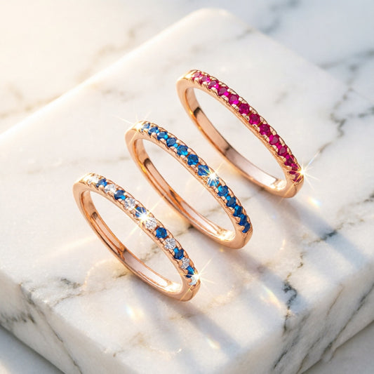 Minimalist Sparkling Half Eternity Sapphire/Ruby Stacking Rings