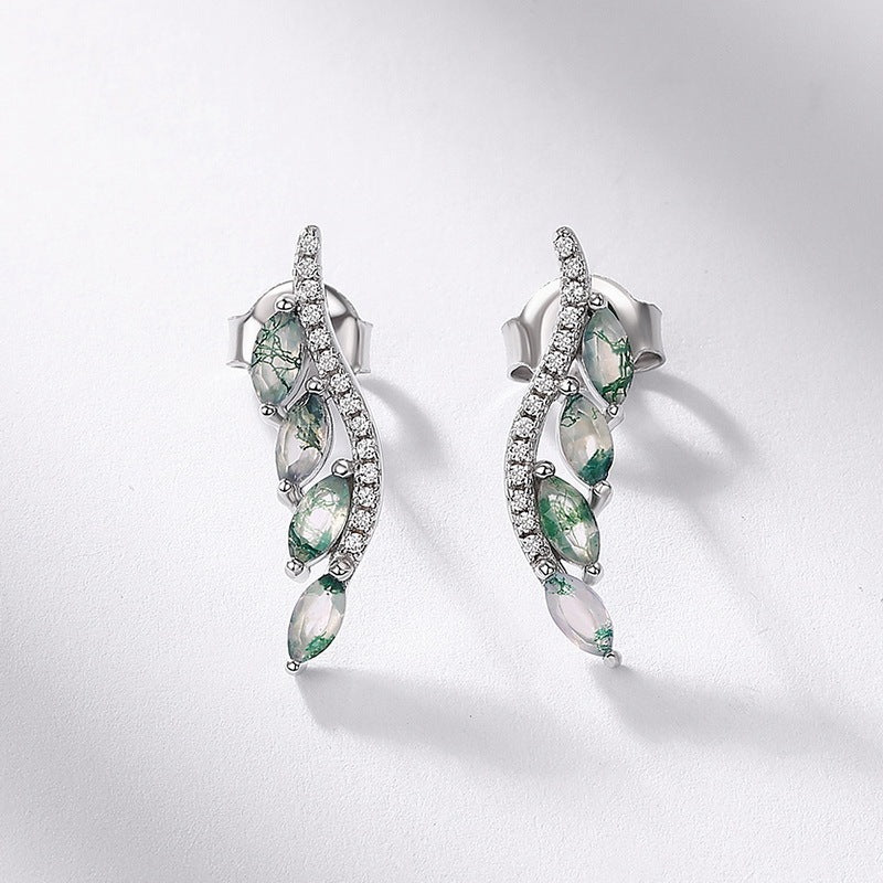 Luxury Marqusie Cut Green Moss Agate Leaf Vine Earrings