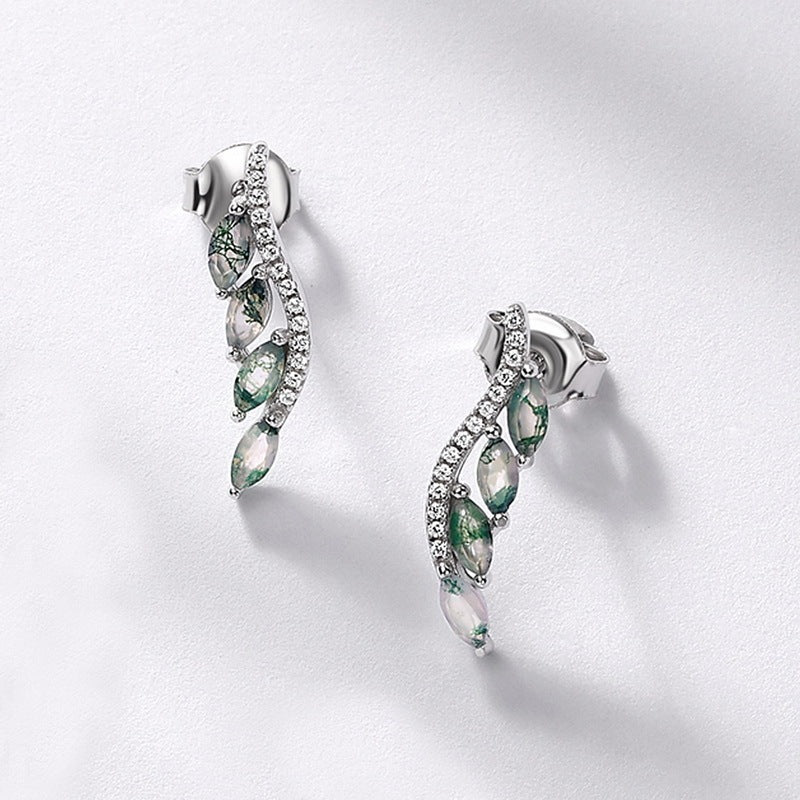 Luxury Marqusie Cut Green Moss Agate Leaf Vine Earrings