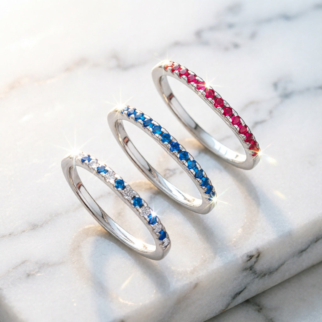Minimalist Sparkling Half Eternity Sapphire/Ruby Stacking Rings
