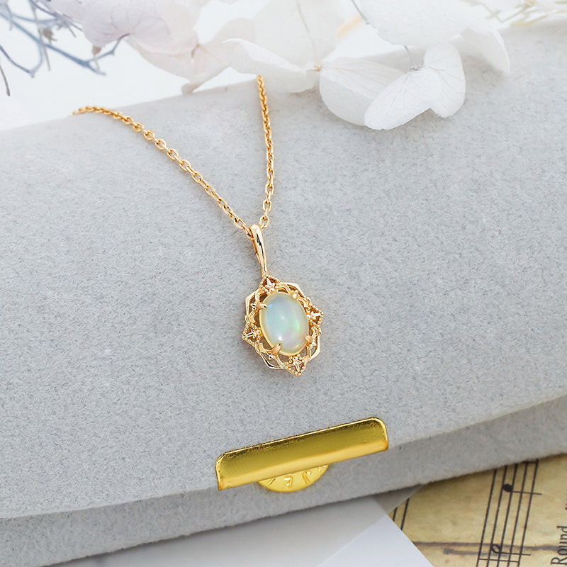 Oval Ethiopian Opal Necklace • Vintage Filigree Lace Pendant Jewelry