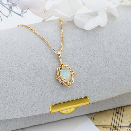 Oval Ethiopian Opal Necklace • Vintage Filigree Lace Pendant Jewelry