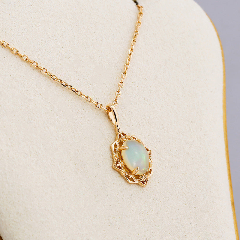 Oval Ethiopian Opal Necklace • Vintage Filigree Lace Pendant Jewelry