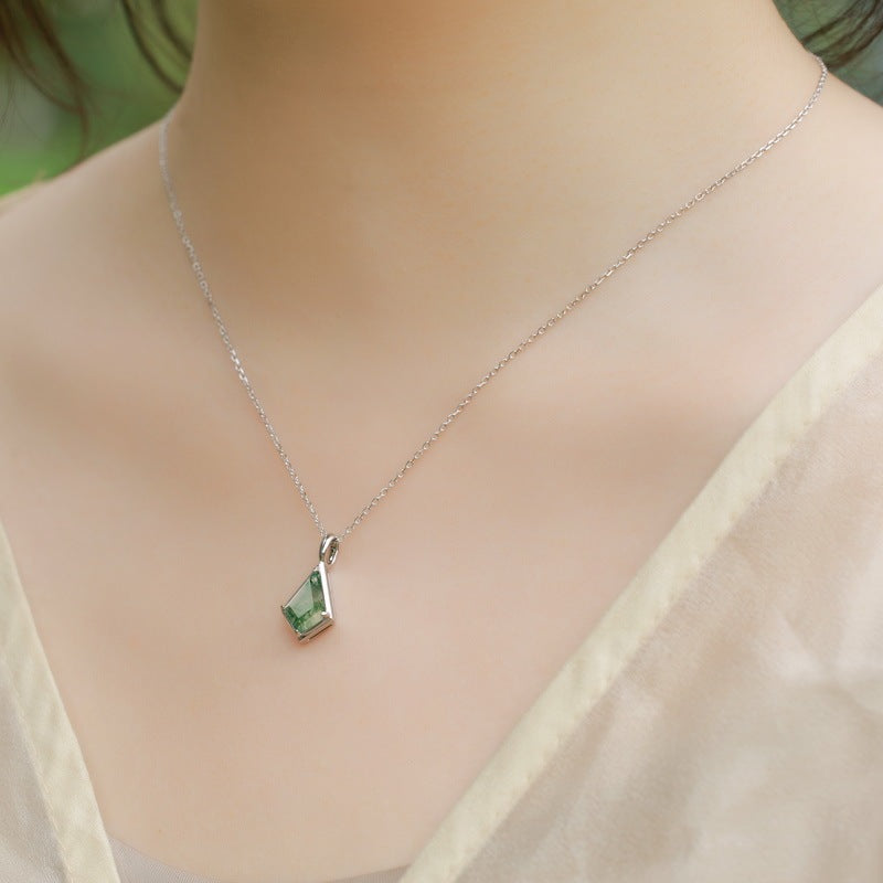 Kite Cut Natural Bezel Moss Agate Necklace
