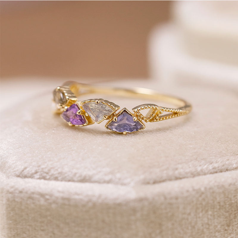 Smoky Quartz Amethyst Labradorite Triangle Wedding Ring Stacking Band