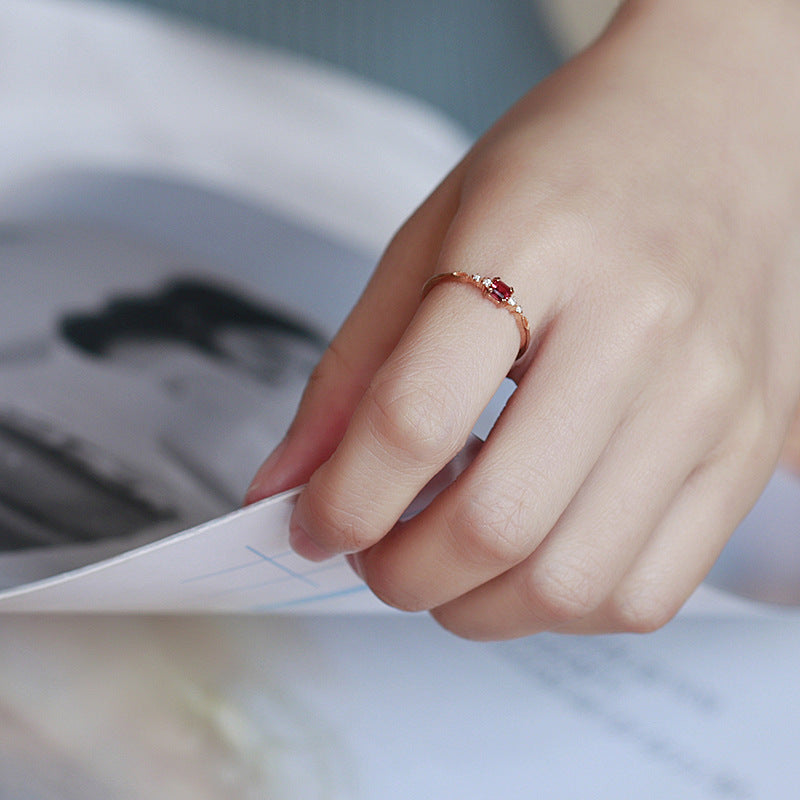 Dainty Garnet Wave Wedding Ring, January Birthstone Promise Ring