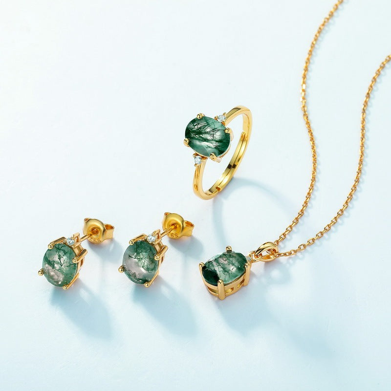 7x9 MM Oval Cut Moss Agate Minimalist Pendant Necklace