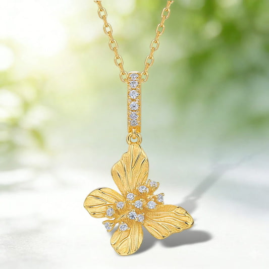 Dainty Brushed Gold Textured Filigree Butterfly Necklace