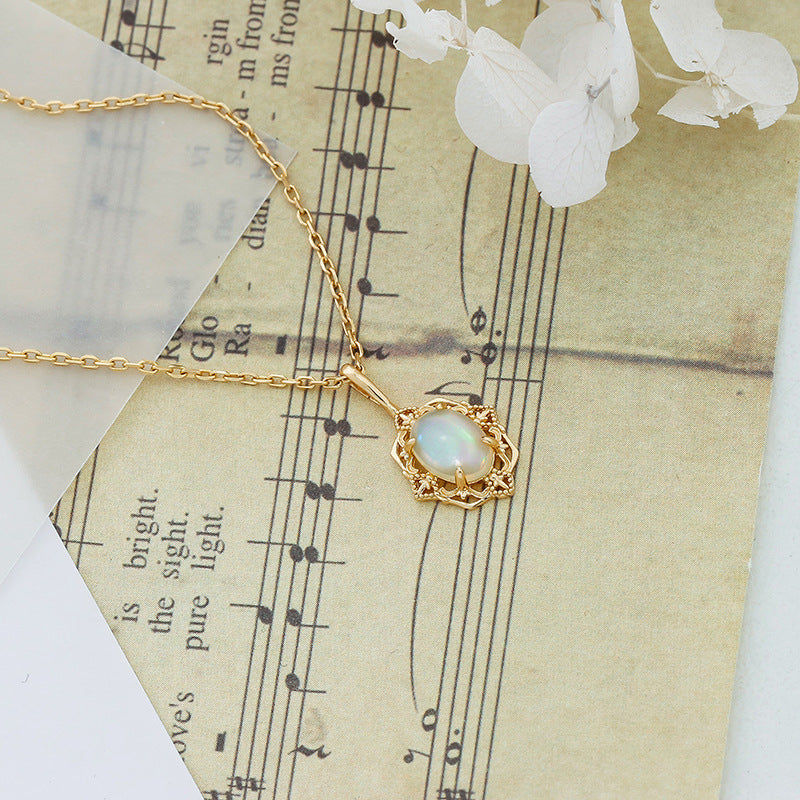 Oval Ethiopian Opal Necklace • Vintage Filigree Lace Pendant Jewelry