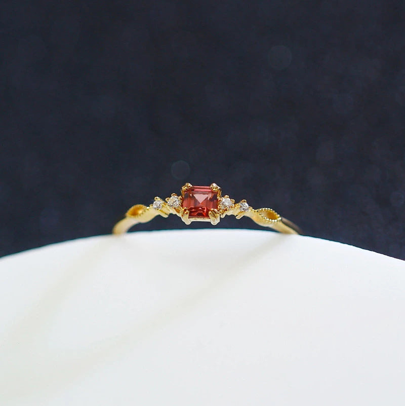 Dainty Garnet Wave Wedding Ring, January Birthstone Promise Ring