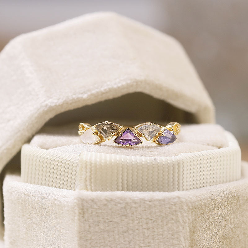 Smoky Quartz Amethyst Labradorite Triangle Wedding Ring Stacking Band