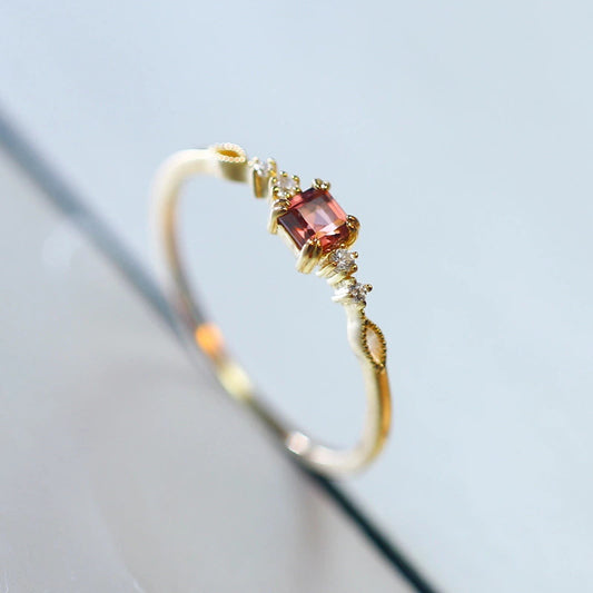 Dainty Garnet Wave Wedding Ring, January Birthstone Promise Ring