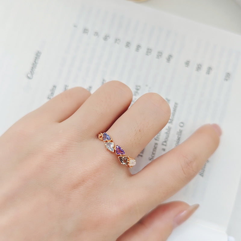 Smoky Quartz Amethyst Labradorite Triangle Wedding Ring Stacking Band