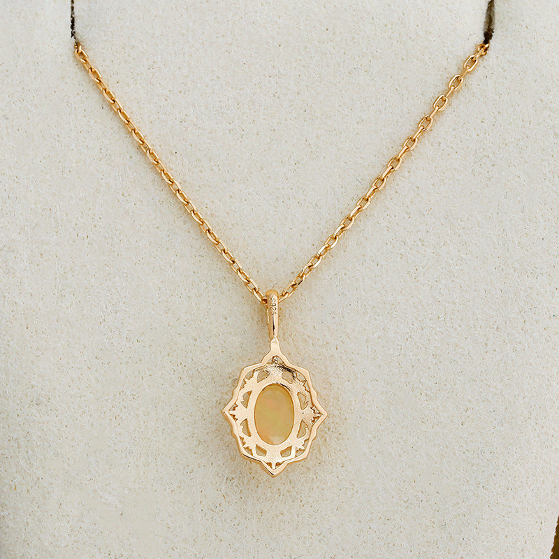 Oval Ethiopian Opal Necklace • Vintage Filigree Lace Pendant Jewelry