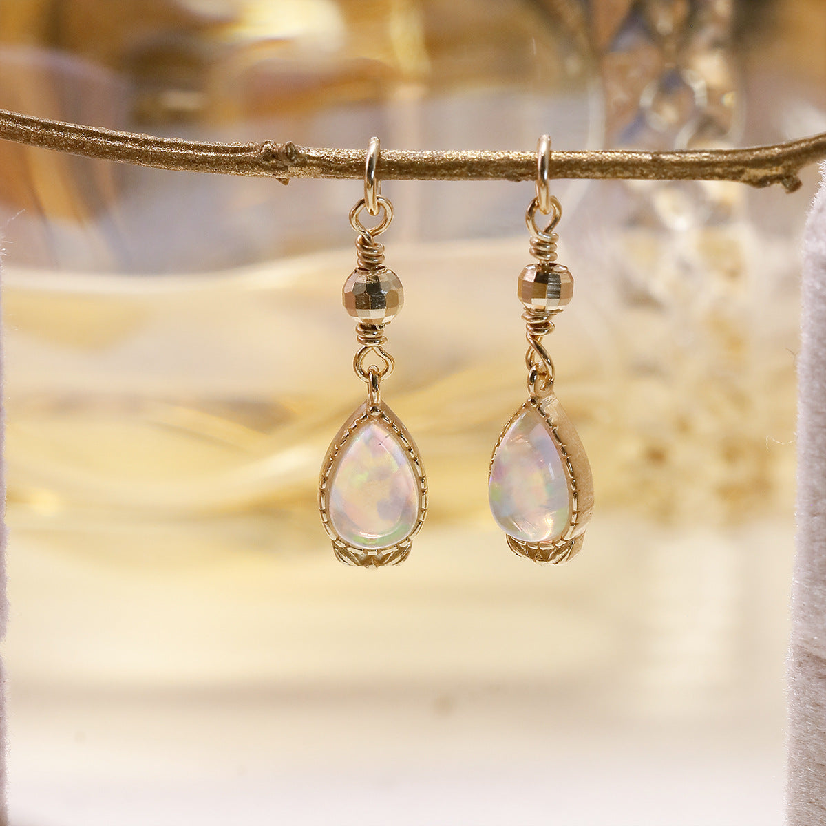 Flower Teardrop Opal Stud Earrings with Vintage Dangle Earrings for Women