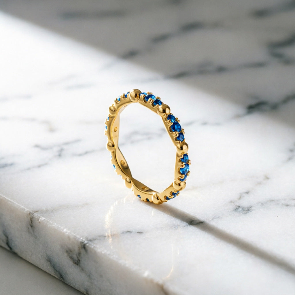 Blue Sapphire Wave Full Eternity Stacking Ring Trio