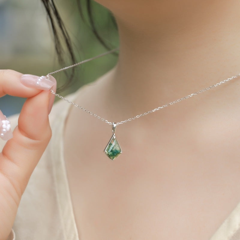 Kite Cut Natural Bezel Moss Agate Necklace