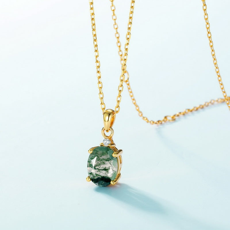 7x9 MM Oval Cut Moss Agate Minimalist Pendant Necklace