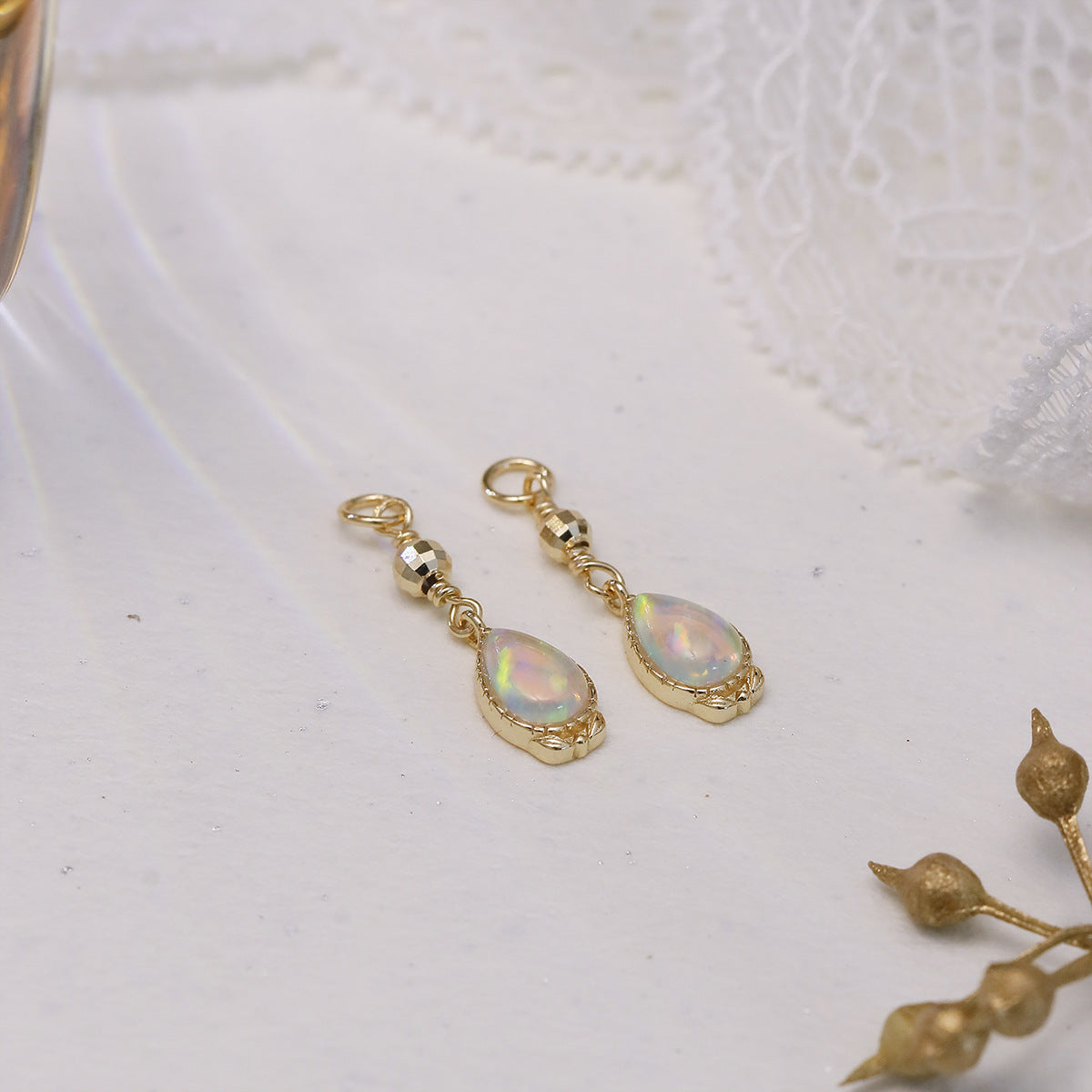 Flower Teardrop Opal Stud Earrings with Vintage Dangle Earrings for Women