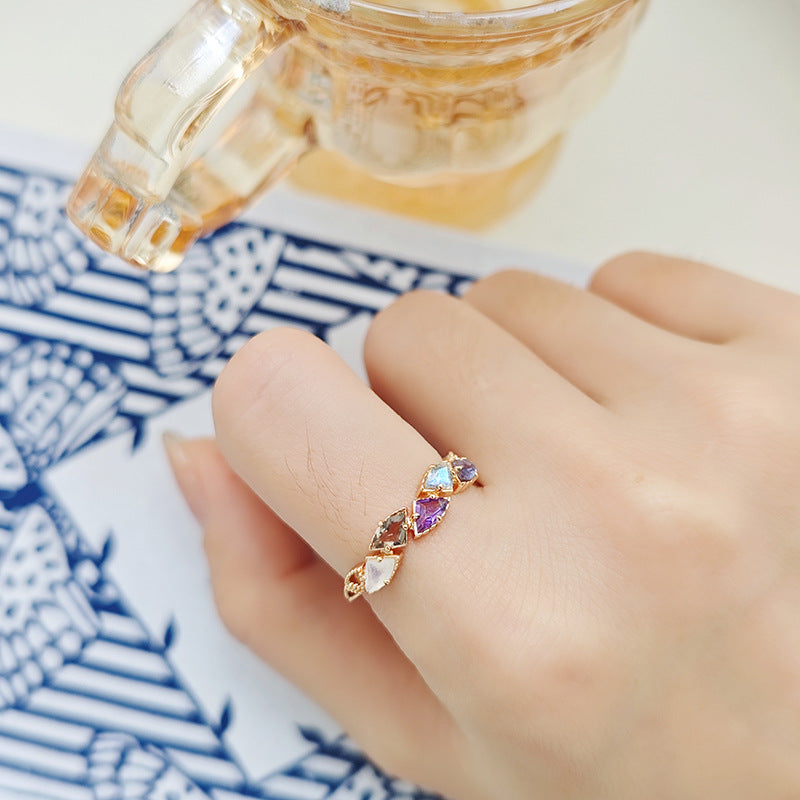 Smoky Quartz Amethyst Labradorite Triangle Wedding Ring Stacking Band