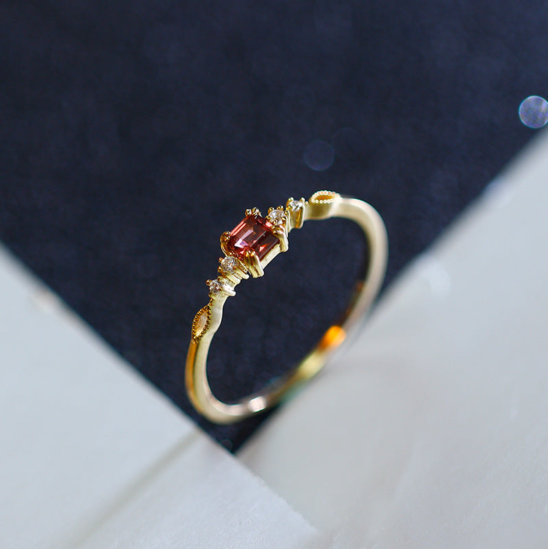 Dainty Garnet Wave Wedding Ring, January Birthstone Promise Ring