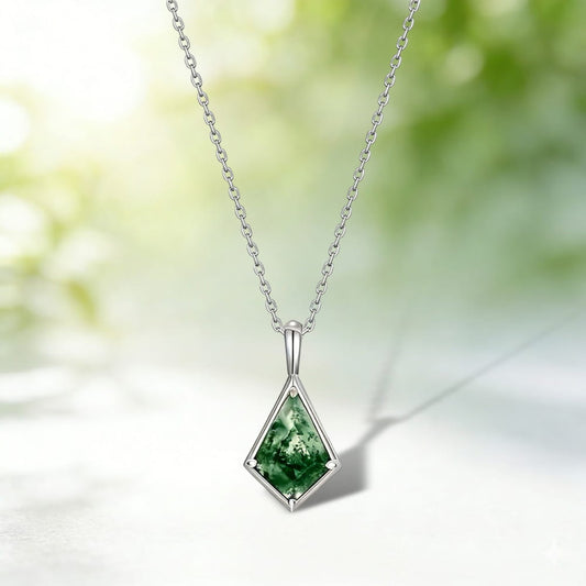 Kite Cut Natural Bezel Moss Agate Necklace