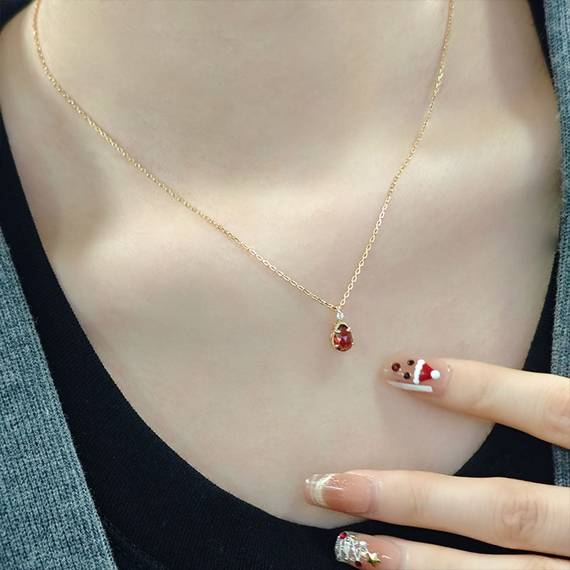 Minimalist Teardrop Garnet Pendant Necklace Earrings, January Birthstone Wedding Set