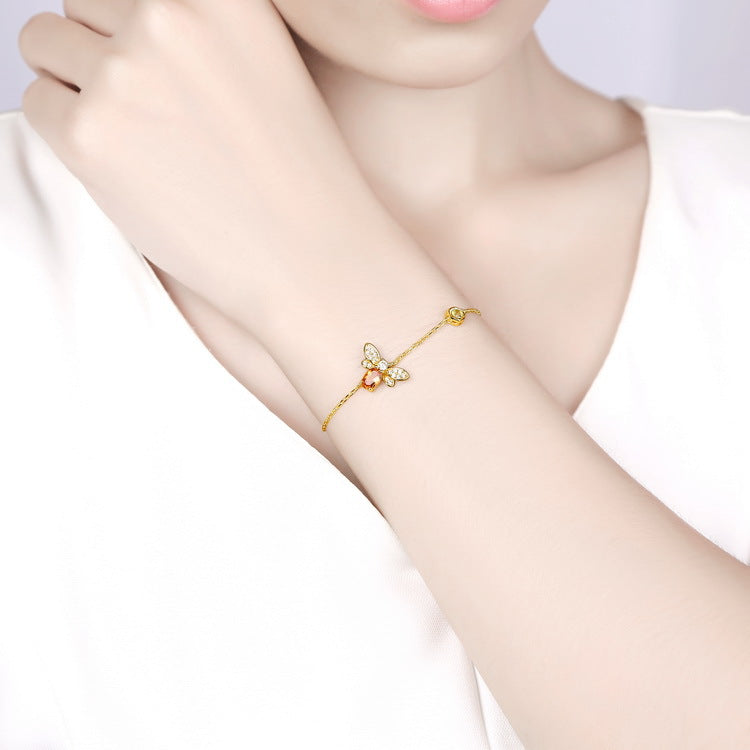 Dainty Citrine Peridot Bracelet Secret Garden Queen Bee & Honeycomb Bracelet
