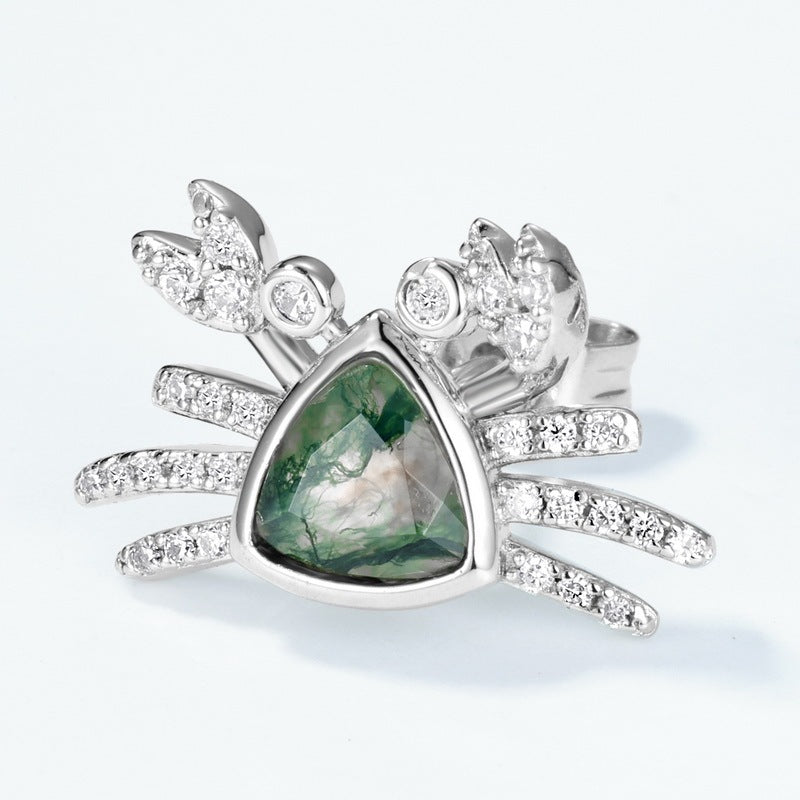 Ocean Series Trillion Moss Agate Crab Stud Earrings